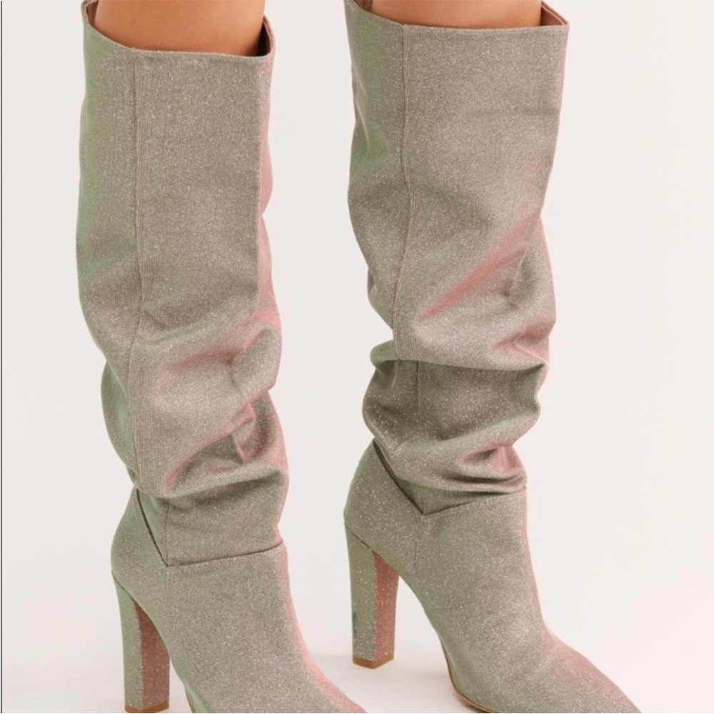 Free People All That Shimmers Sparkle Slouch heeled Boot Size 8.5